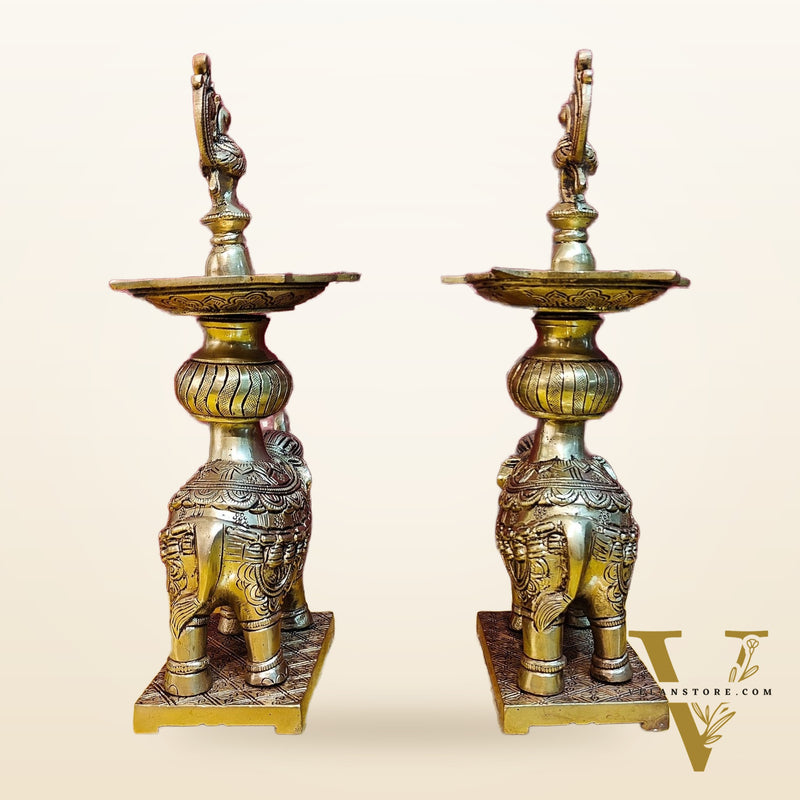 Brass Superfine Elephant with peacock lamp 11"