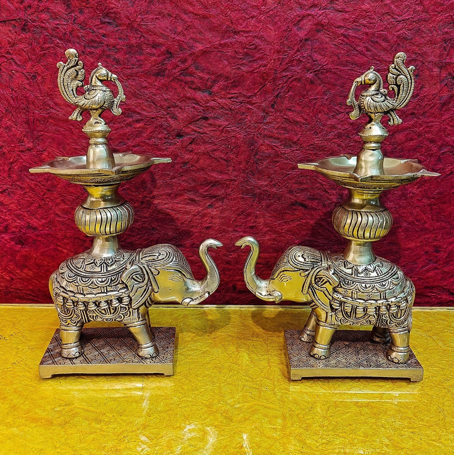 Brass Superfine Elephant with peacock lamp 11"