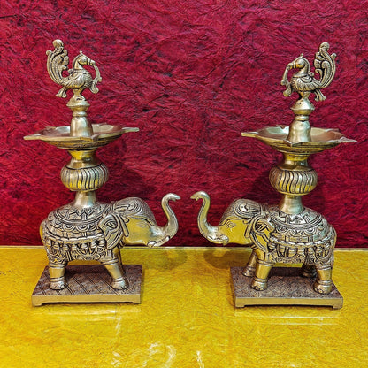 Brass Superfine Elephant with peacock lamp 11"