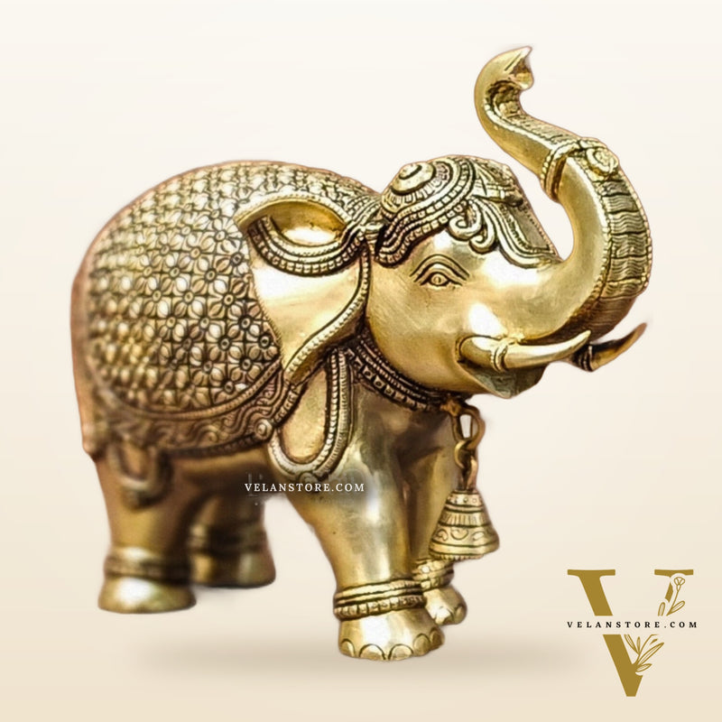Brass Superfine Elephant with trunk up statue 11"
