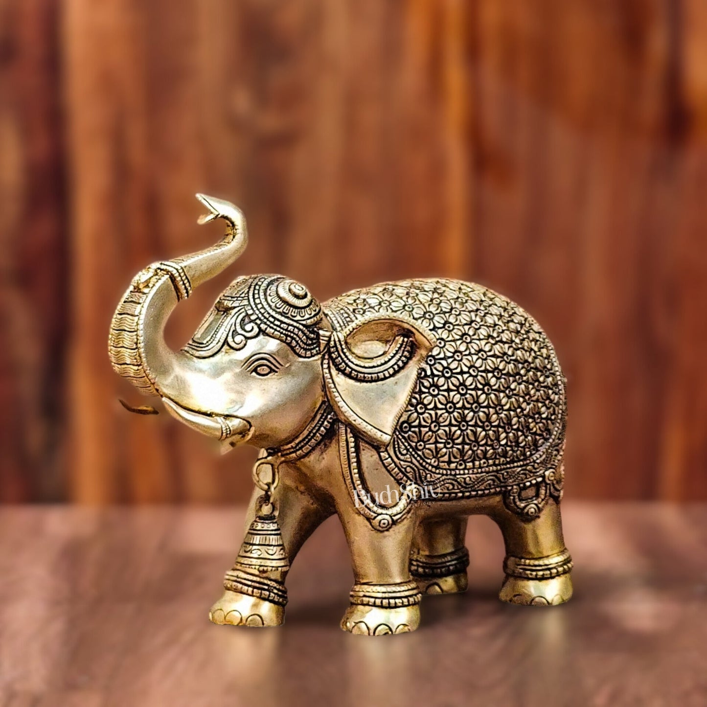 Brass Superfine Elephant with trunk up statue 11"