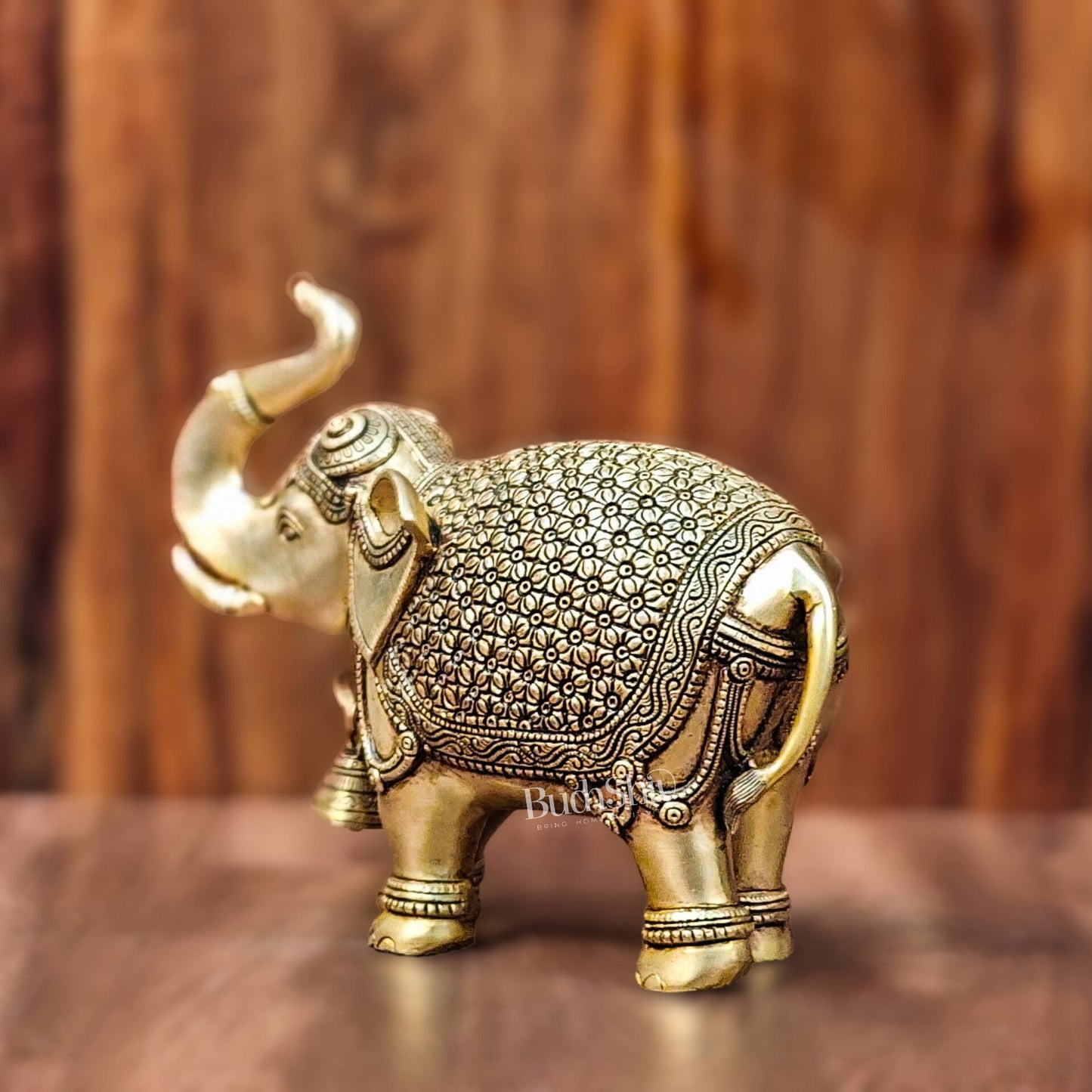Brass Superfine Elephant with trunk up statue 11"