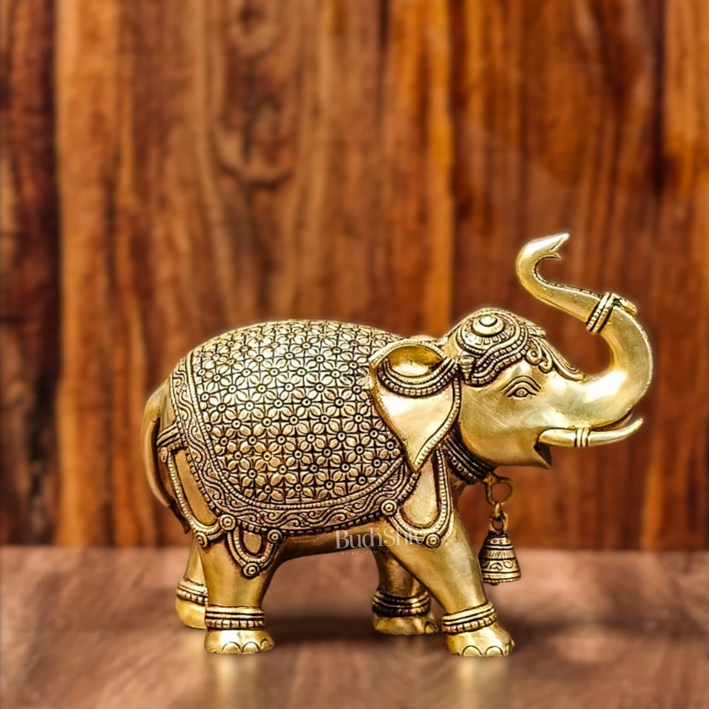 Brass Superfine Elephant with trunk up statue 11"