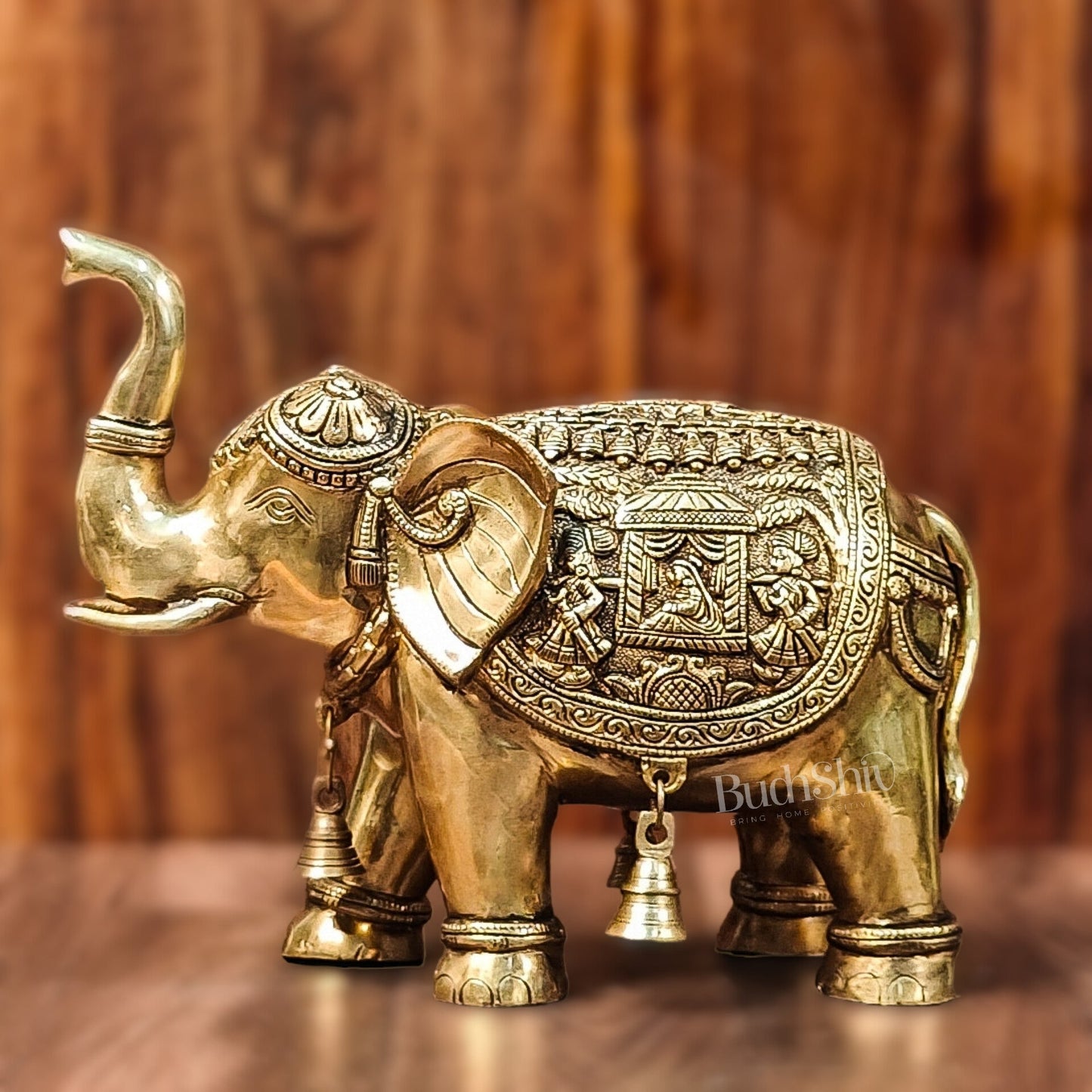 Brass Superfine Elephant with trunk up statue 11"