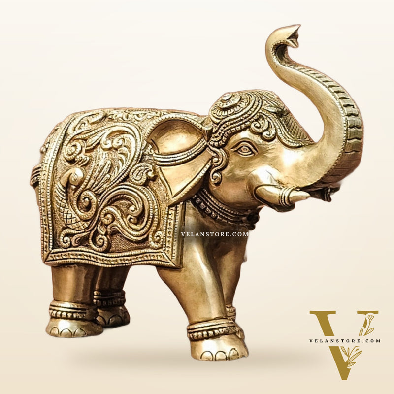 Brass Superfine Elephant with trunk up statue 12"