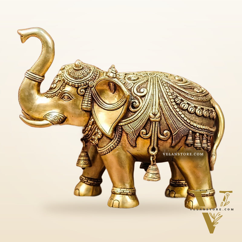 Brass Superfine Elephant with trunk up statue 12"