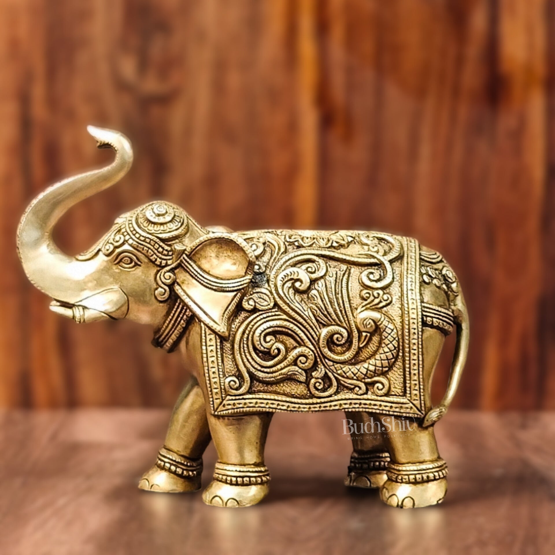 Brass Superfine Elephant with trunk up statue 12"