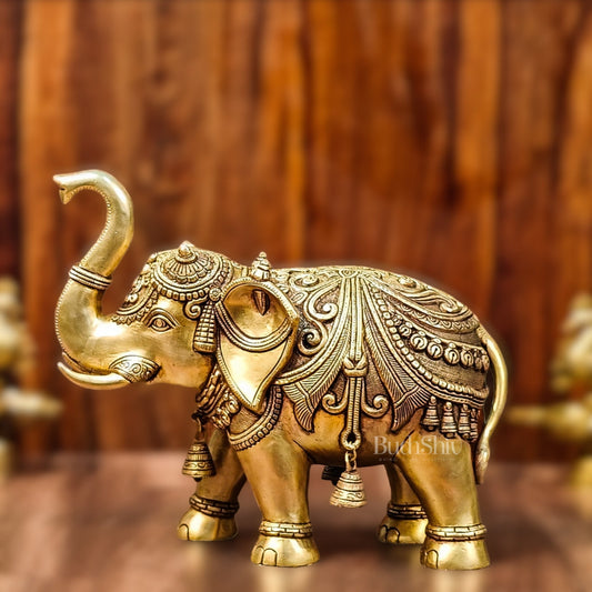 Brass Superfine Elephant with trunk up statue 12"