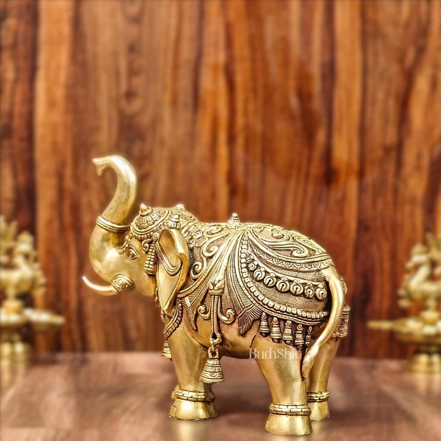 Brass Superfine Elephant with trunk up statue 12"