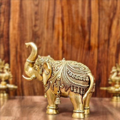 Brass Superfine Elephant with trunk up statue 12"