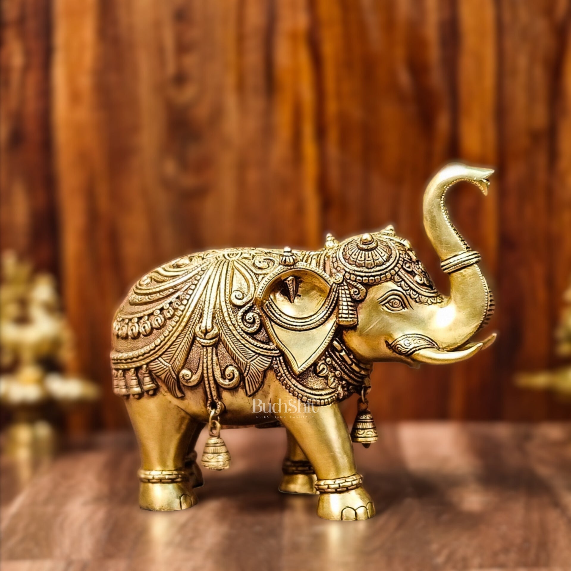 Brass Superfine Elephant with trunk up statue 12"