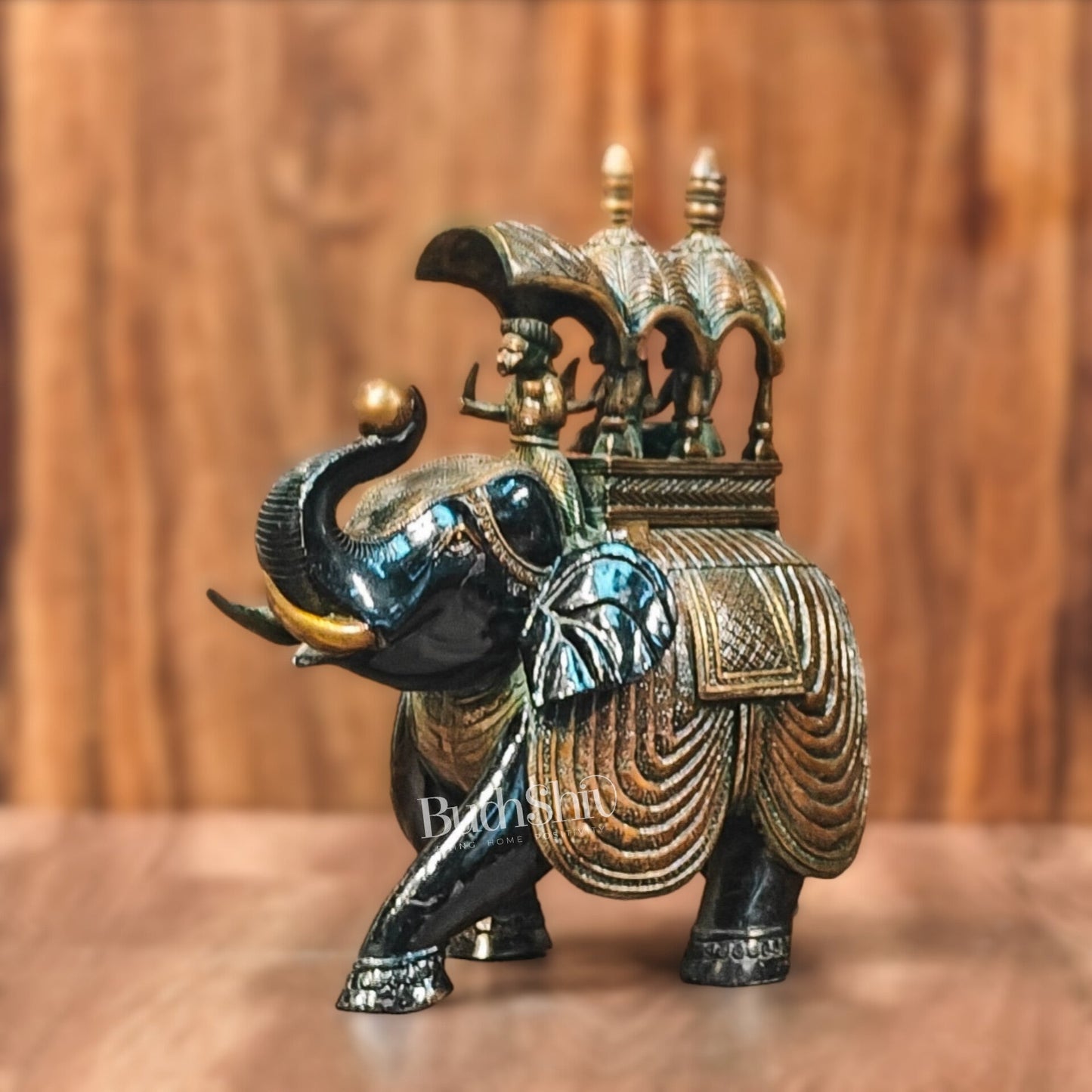 Brass Superfine Ambari Elephant with trunk up statue 12"