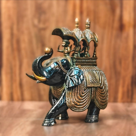 Brass Superfine Ambari Elephant with trunk up statue 12"