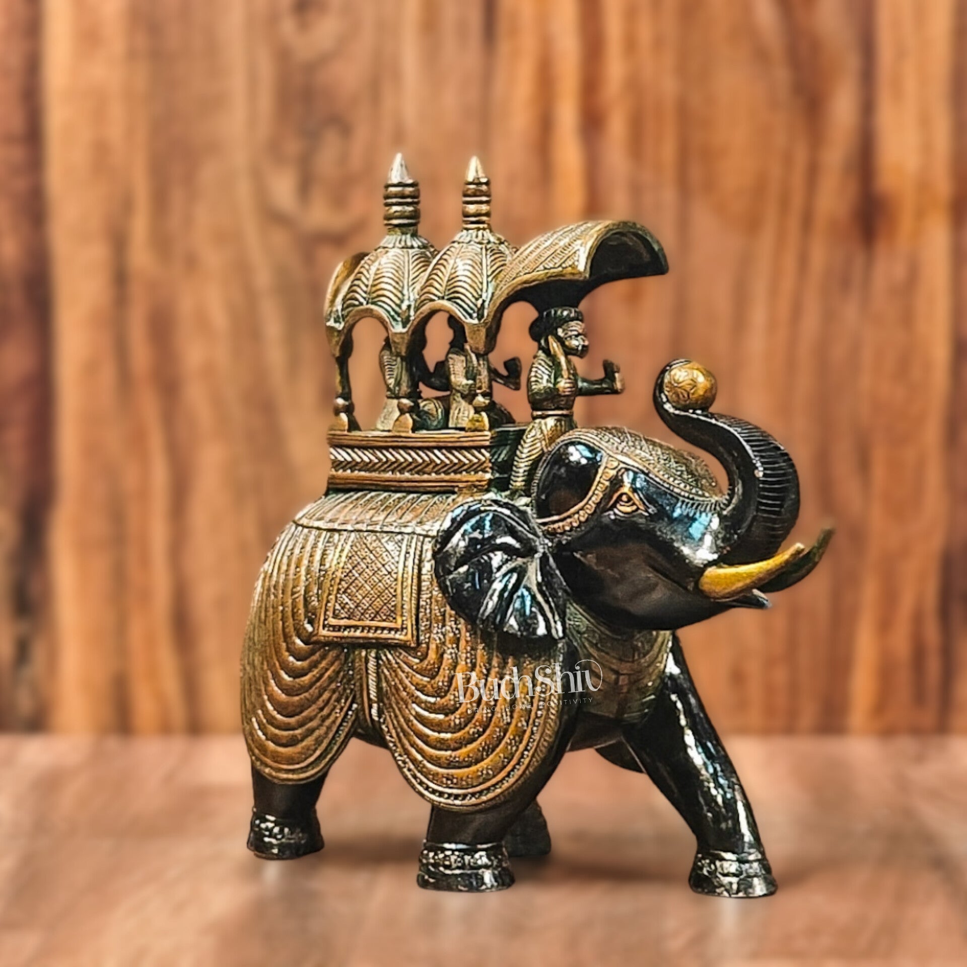 Brass Superfine Ambari Elephant with trunk up statue 12"
