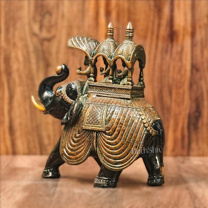 Brass Superfine Ambari Elephant with trunk up statue 12"