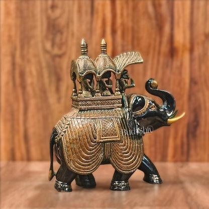 Brass Superfine Ambari Elephant with trunk up statue 12"