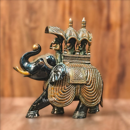 Brass Superfine Ambari Elephant with trunk up statue 12"
