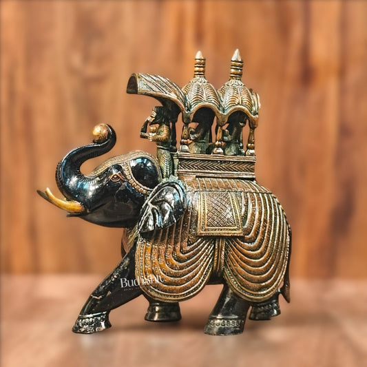 Brass Superfine Ambari Elephant with trunk up statue 12"