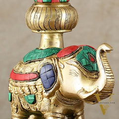 Brass Superfine Elephants pair with peacock lamps 11" meenakari