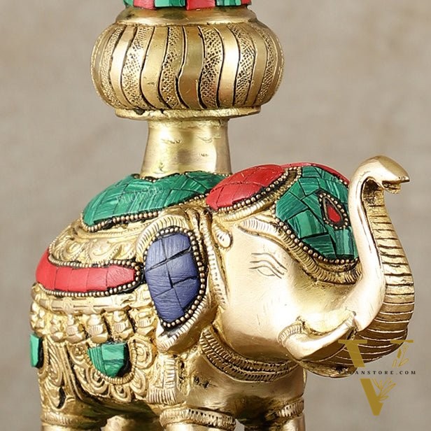 Brass Superfine Elephants pair with peacock lamps 11" meenakari