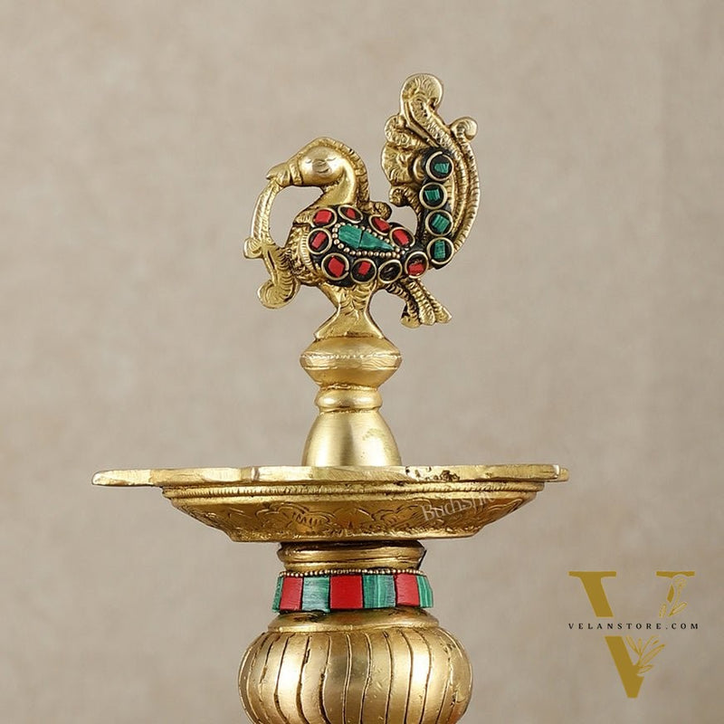 Brass Superfine Elephants pair with peacock lamps 11" meenakari