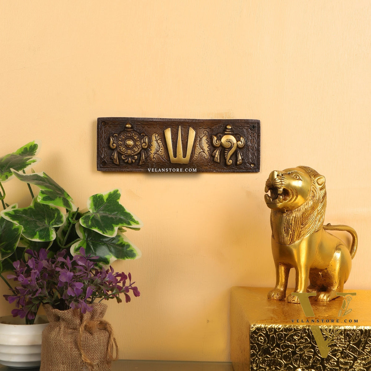 Brass Superfine Engraved Shankh Chakra and Namah Wall Hanging Plate | Tirupati Balaji