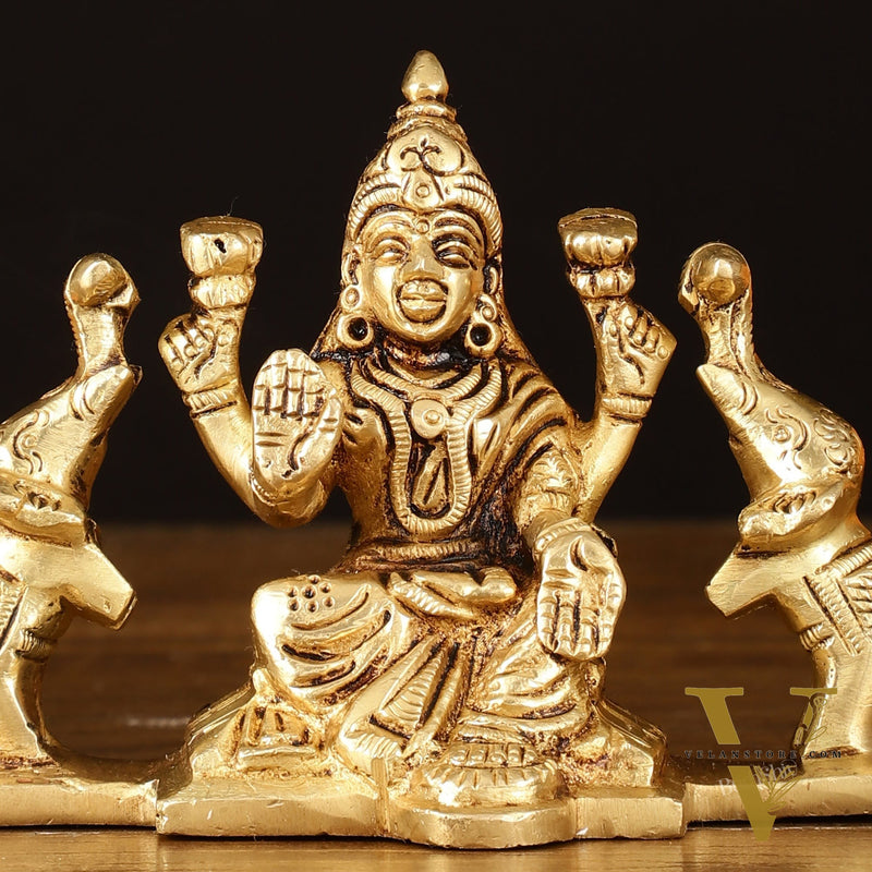 Brass Superfine Gajalakshmi Idol - 3" Divine Sculpture