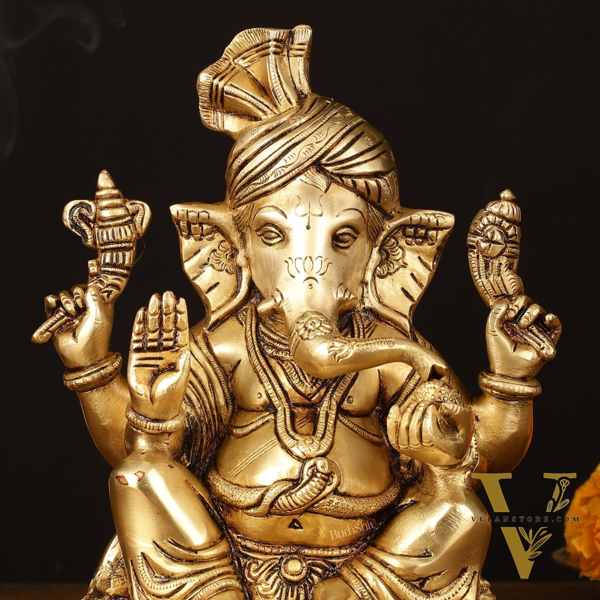 Brass Superfine Ganapati Wearing Turban Pagadi Idol - 8.5" Divine Sculpture