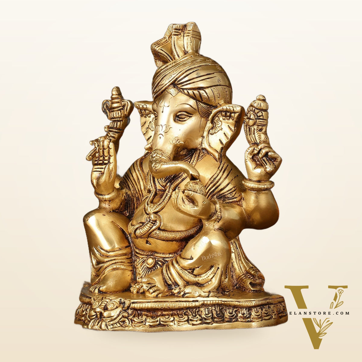 Brass Superfine Ganapati Wearing Turban Pagadi Idol - 8.5" Divine Sculpture