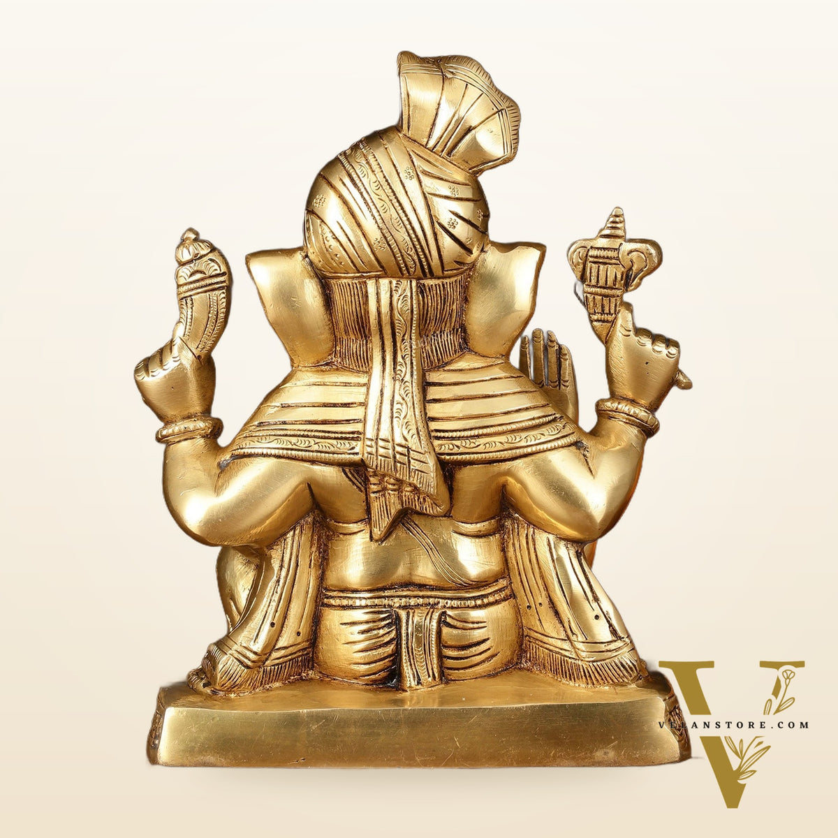Brass Superfine Ganapati Wearing Turban Pagadi Idol - 8.5" Divine Sculpture