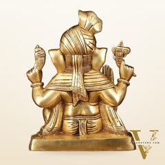 Brass Superfine Ganapati Wearing Turban Pagadi Idol - 8.5" Divine Sculpture
