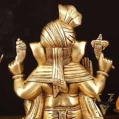 Brass Superfine Ganapati Wearing Turban Pagadi Idol - 8.5" Divine Sculpture