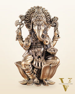 Brass Superfine Ganesh Idol - 6 Inch lotus base