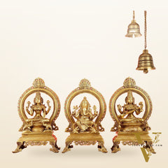 Brass Superfine Ganesh, Lakshmi, and Saraswati Idol Set 15