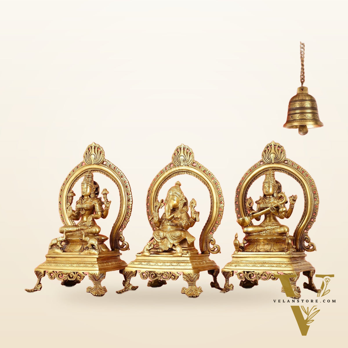 Brass Superfine Ganesh, Lakshmi, and Saraswati Idol Set 15
