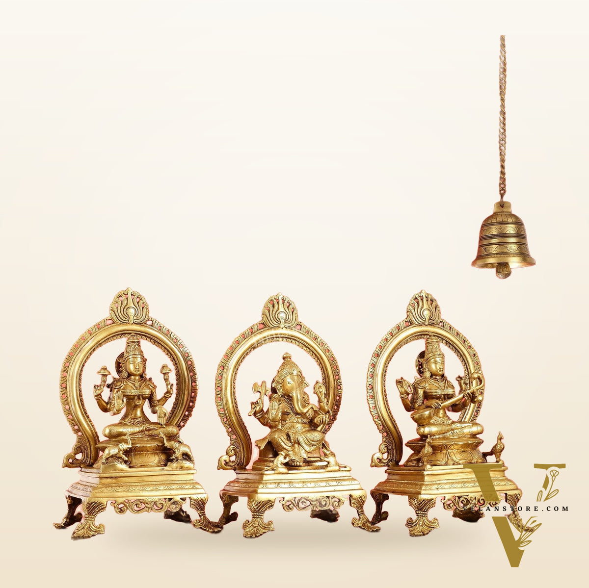 Brass Superfine Ganesh, Lakshmi, and Saraswati Idol Set 15