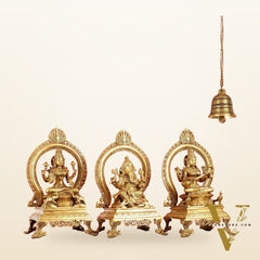 Brass Superfine Ganesh, Lakshmi, and Saraswati Idol Set 15