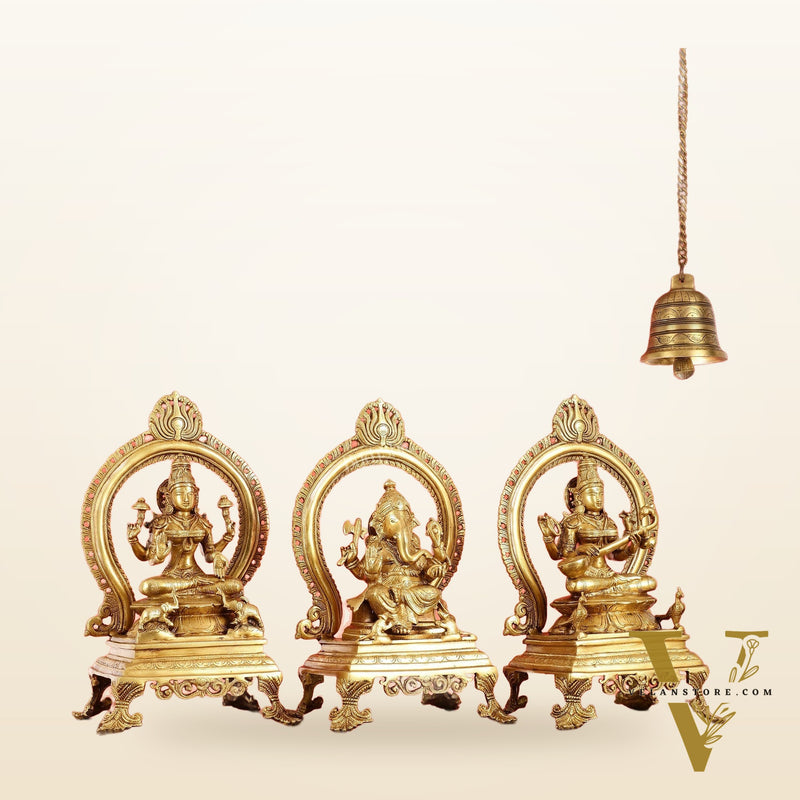 Brass Superfine Ganesh, Lakshmi, and Saraswati Idol Set 15