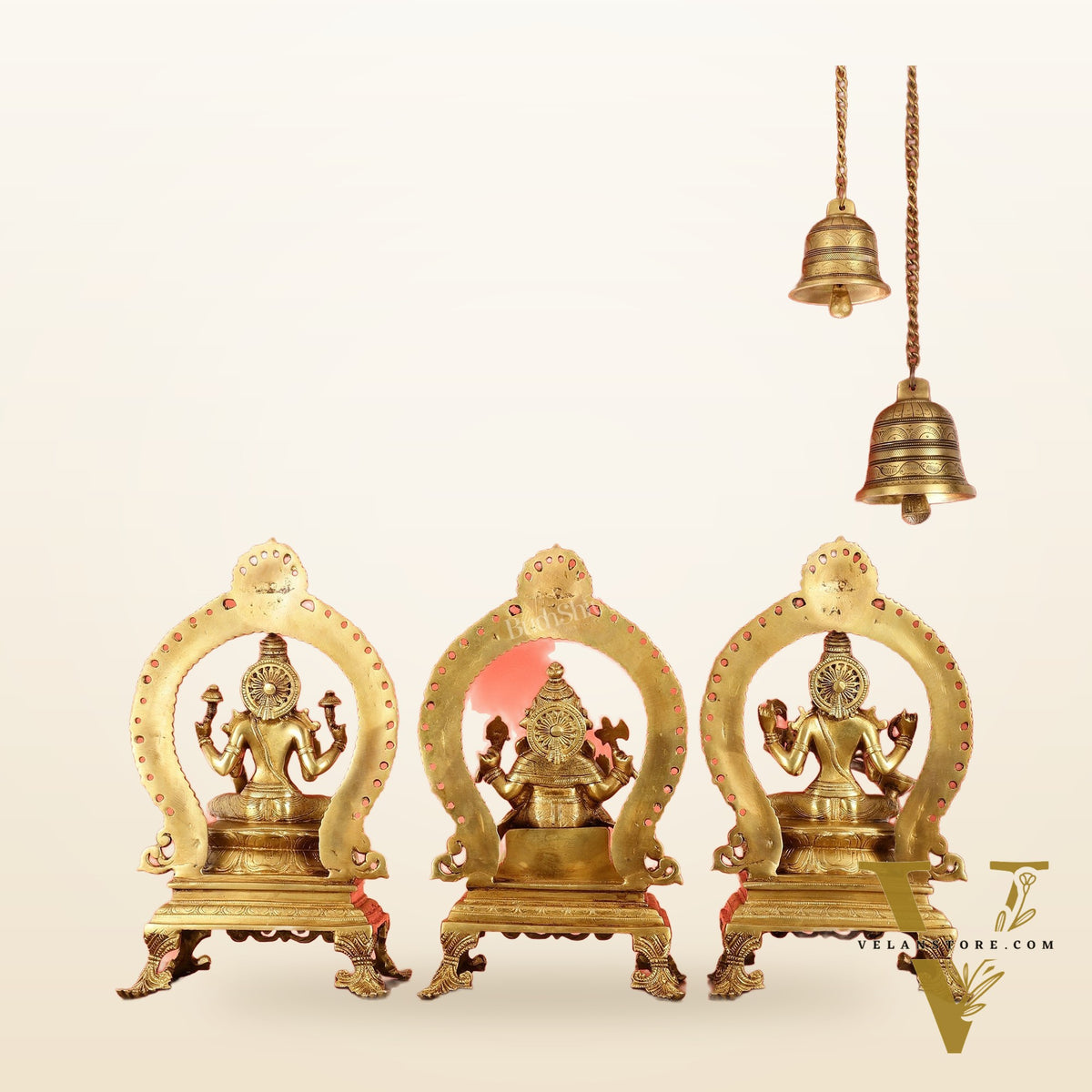 Brass Superfine Ganesh, Lakshmi, and Saraswati Idol Set 15