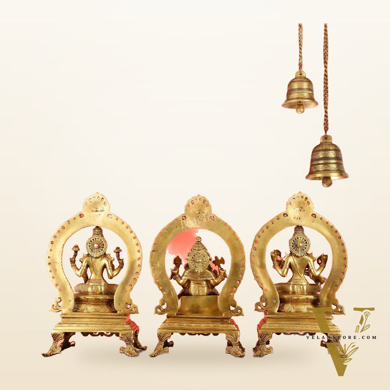 Brass Superfine Ganesh, Lakshmi, and Saraswati Idol Set 15