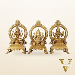 Brass Superfine Ganesh, Lakshmi, and Saraswati Idol Set 15