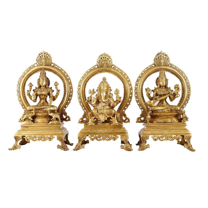Brass Superfine Ganesh, Lakshmi, and Saraswati Idol Set 15