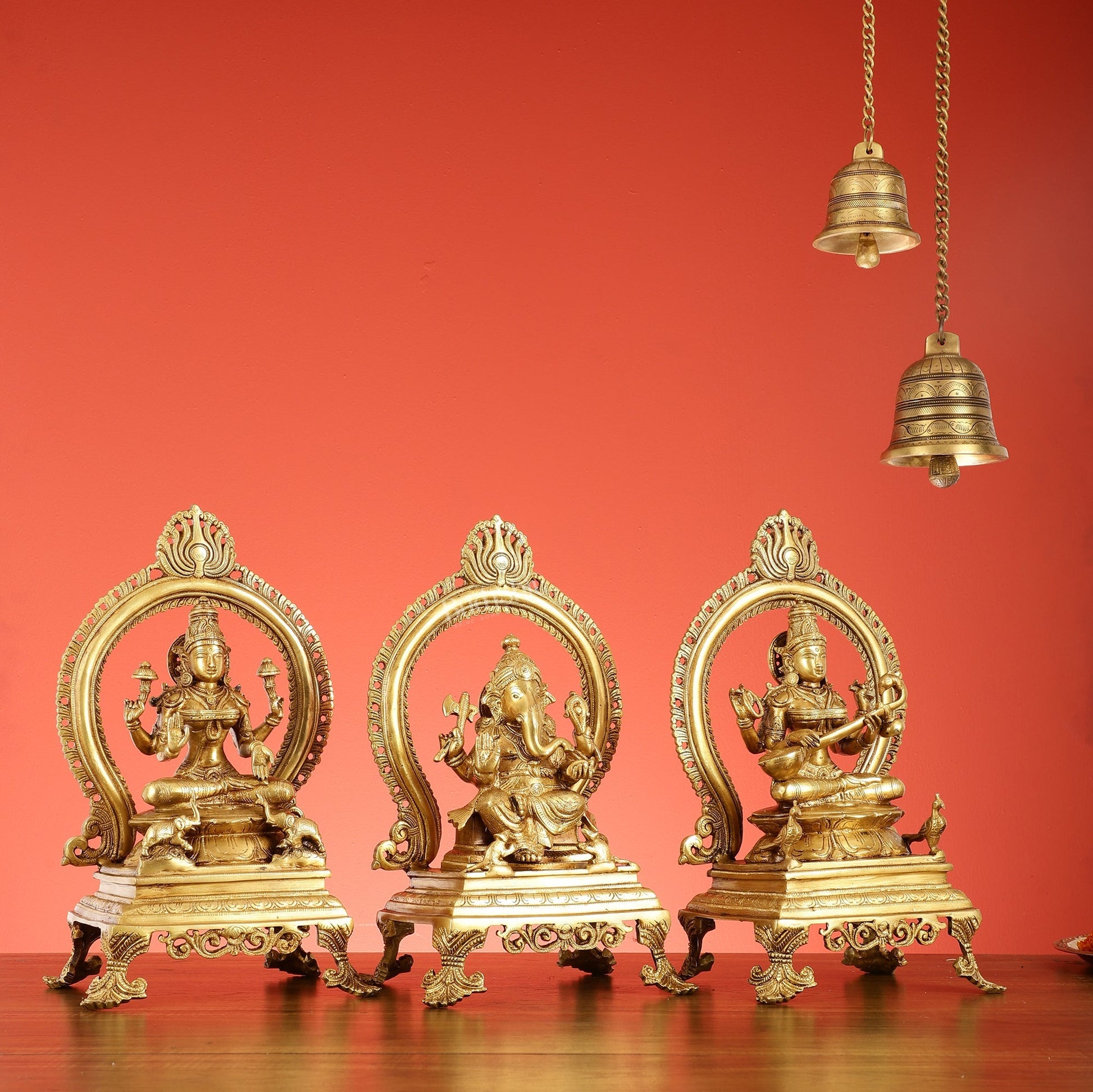 Brass Superfine Ganesh, Lakshmi, and Saraswati Idol Set 15