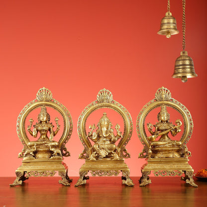 Brass Superfine Ganesh, Lakshmi, and Saraswati Idol Set 15