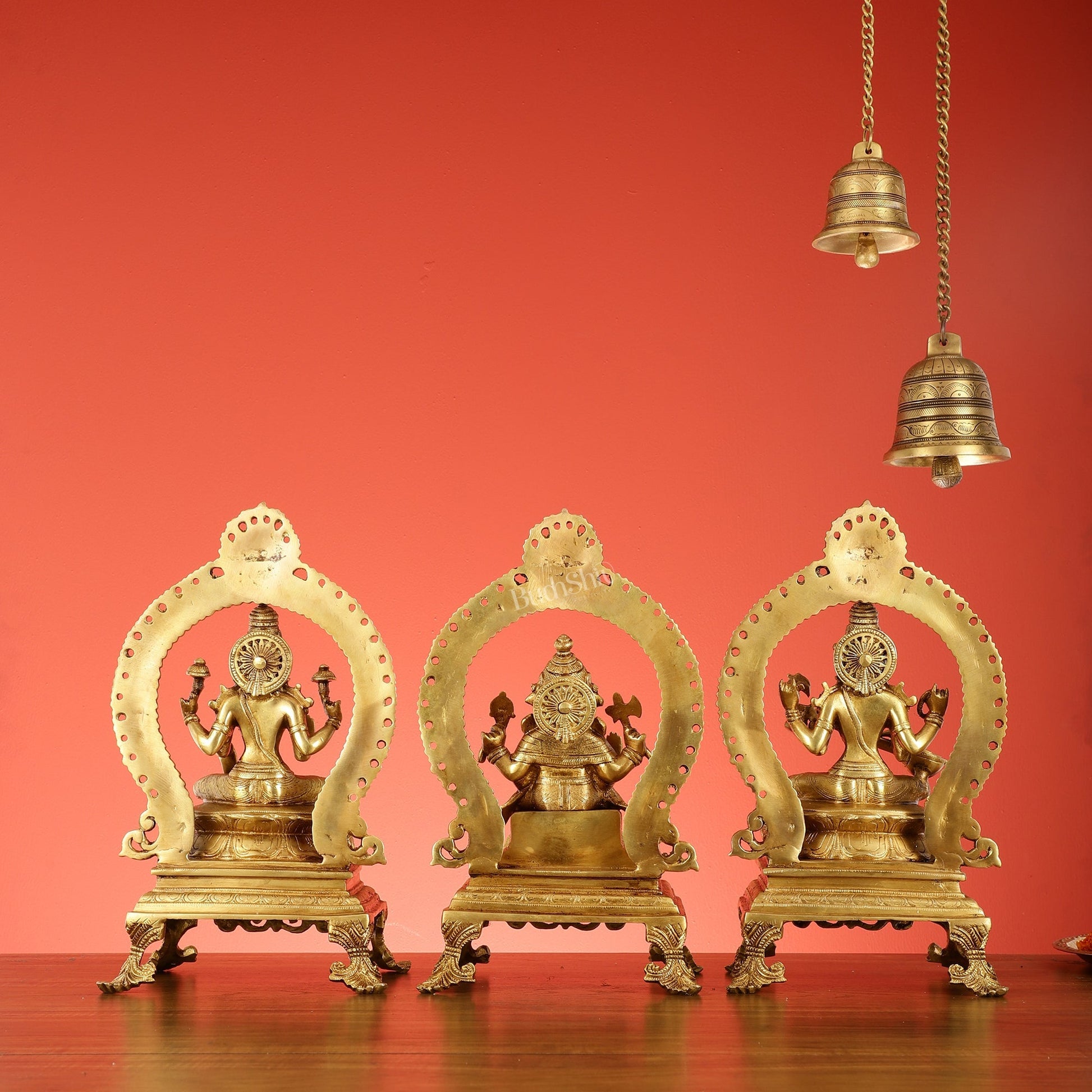 Brass Superfine Ganesh, Lakshmi, and Saraswati Idol Set 15