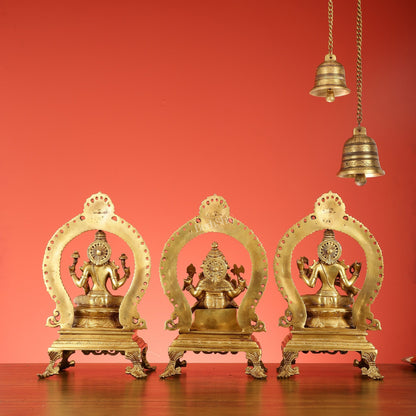 Brass Superfine Ganesh, Lakshmi, and Saraswati Idol Set 15