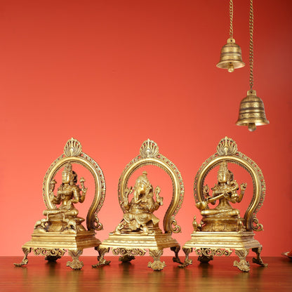 Brass Superfine Ganesh, Lakshmi, and Saraswati Idol Set 15