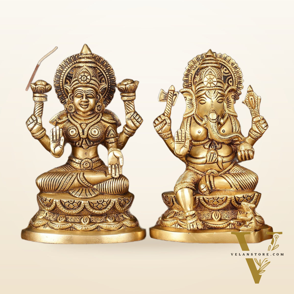 Brass Superfine Ganesh Lakshmi Idol - 7" Divine Sculpture