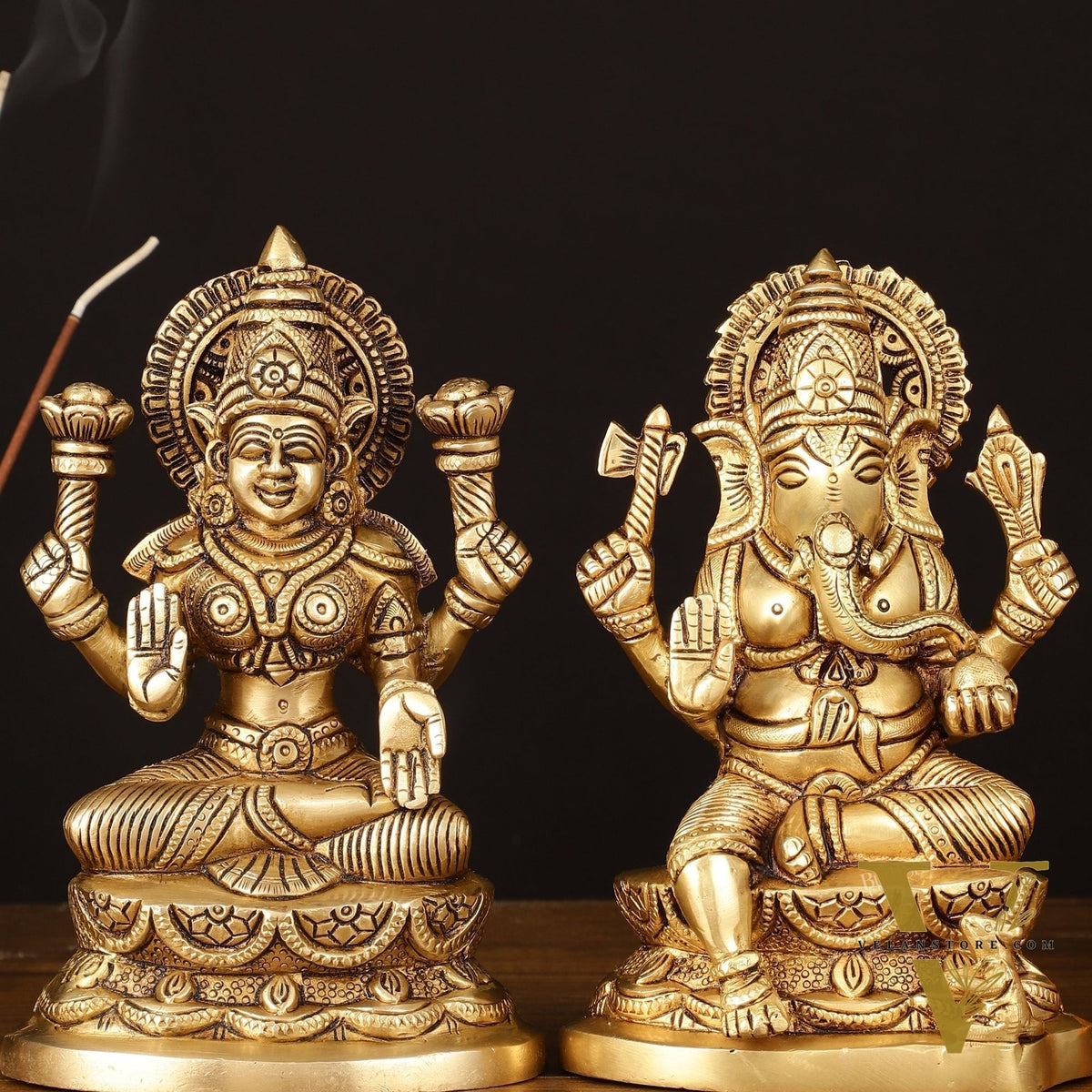 Brass Superfine Ganesh Lakshmi Idol - 7" Divine Sculpture