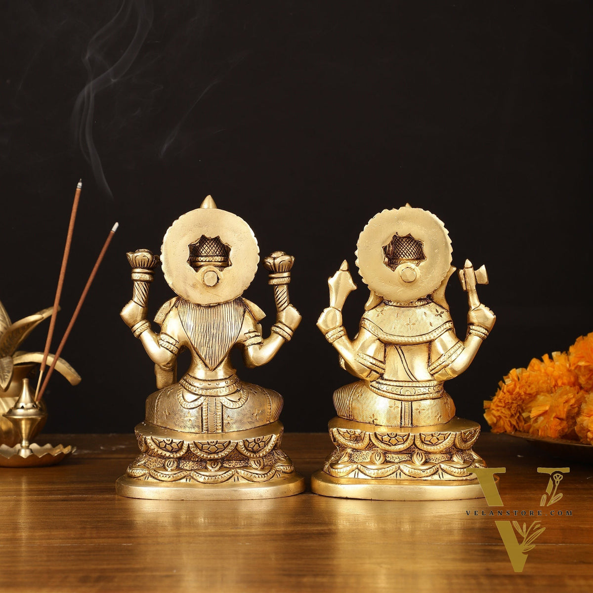 Brass Superfine Ganesh Lakshmi Idol - 7" Divine Sculpture